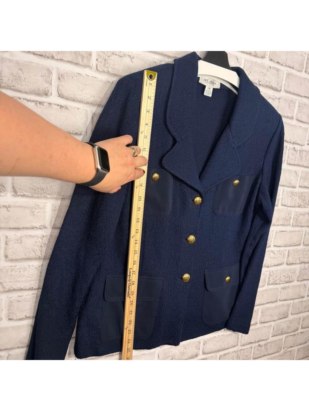 St. John Vintage Navy Single Breasted Blazer Gold Buttons Women's 14 Wool - Picture 6 of 7